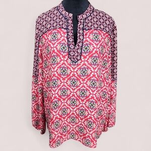 LOFT | Wearable Art Geometric Pink Black Pattern Lightweight V-Neck Tunic |‎ XL